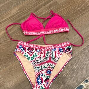 Hot Pink Floral Pattern Two-Piece Bikini